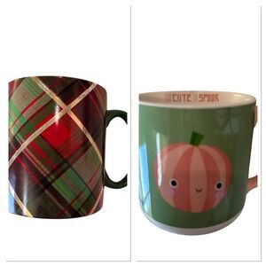 Plaid and Pumpkin Themed Mugs Set Of 2